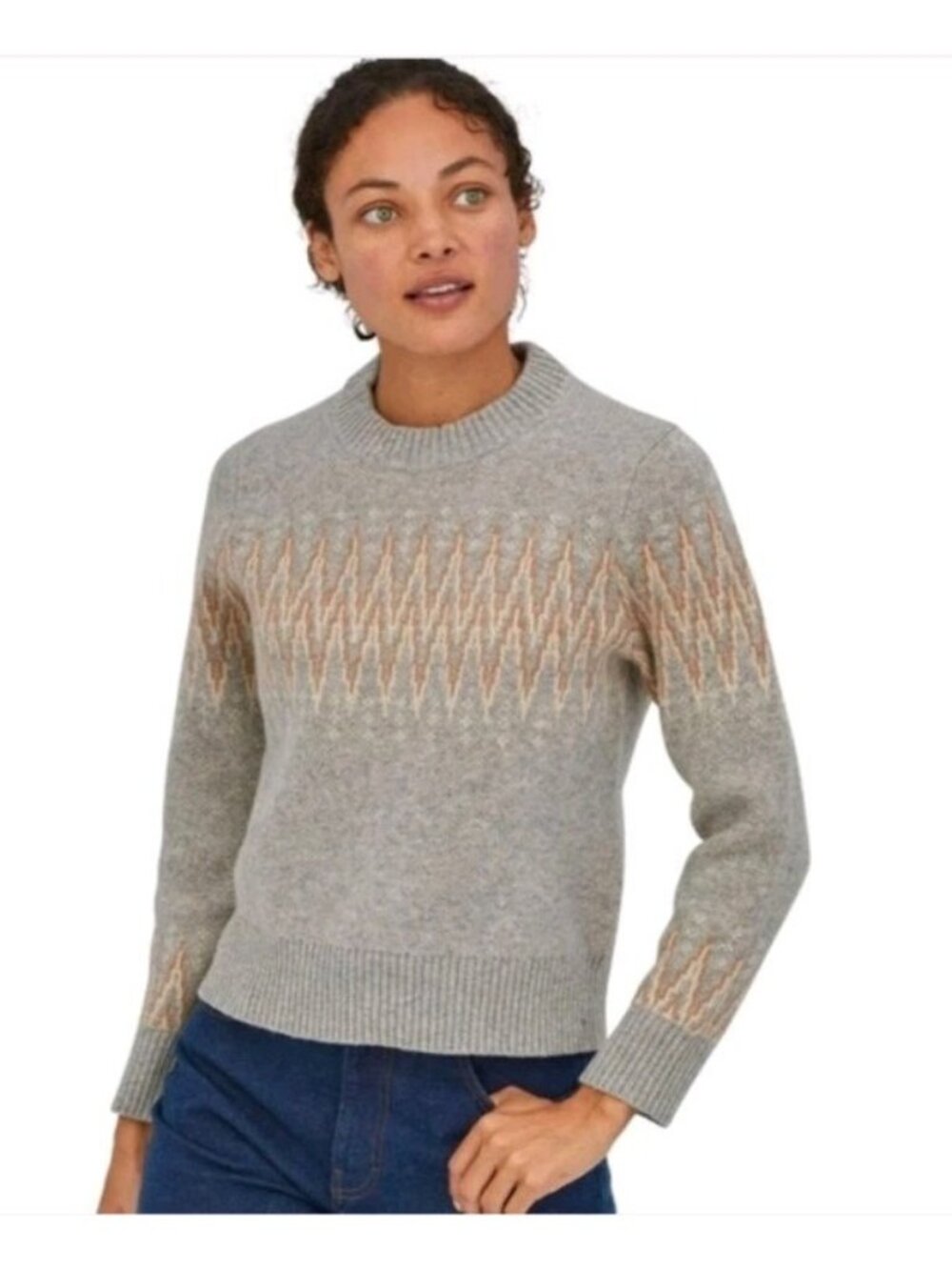 Patagonia Women's Recycled Wool Crewneck Sweater Gray Gold Large